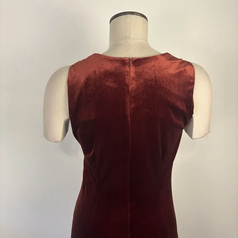 Taylor Womens 8 Velvet Sheath Midi Sleeveless Dress in Brown Copper - Picture 4 of 6
